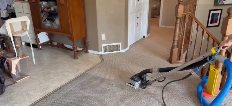 Move out cleaning Red Deer carpet being cleaned beside a staircase